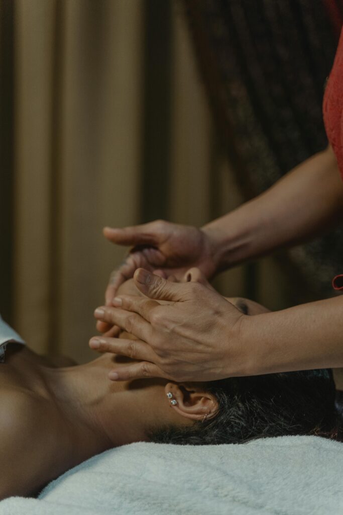 Experience ultimate relaxation with a calming facial massage in a tranquil spa setting.